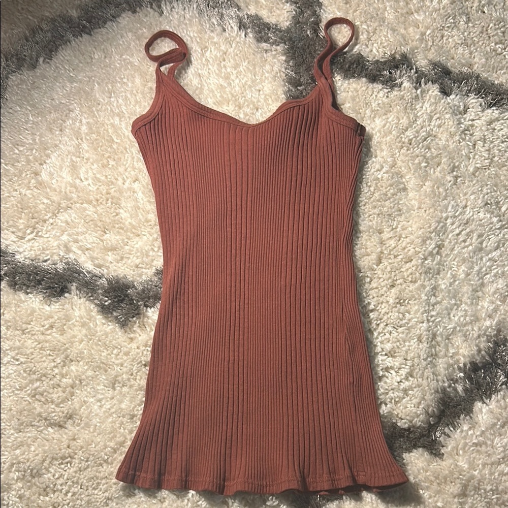 Michael Stars Orange Ribbed Spaghetti Strap Bodycon Top